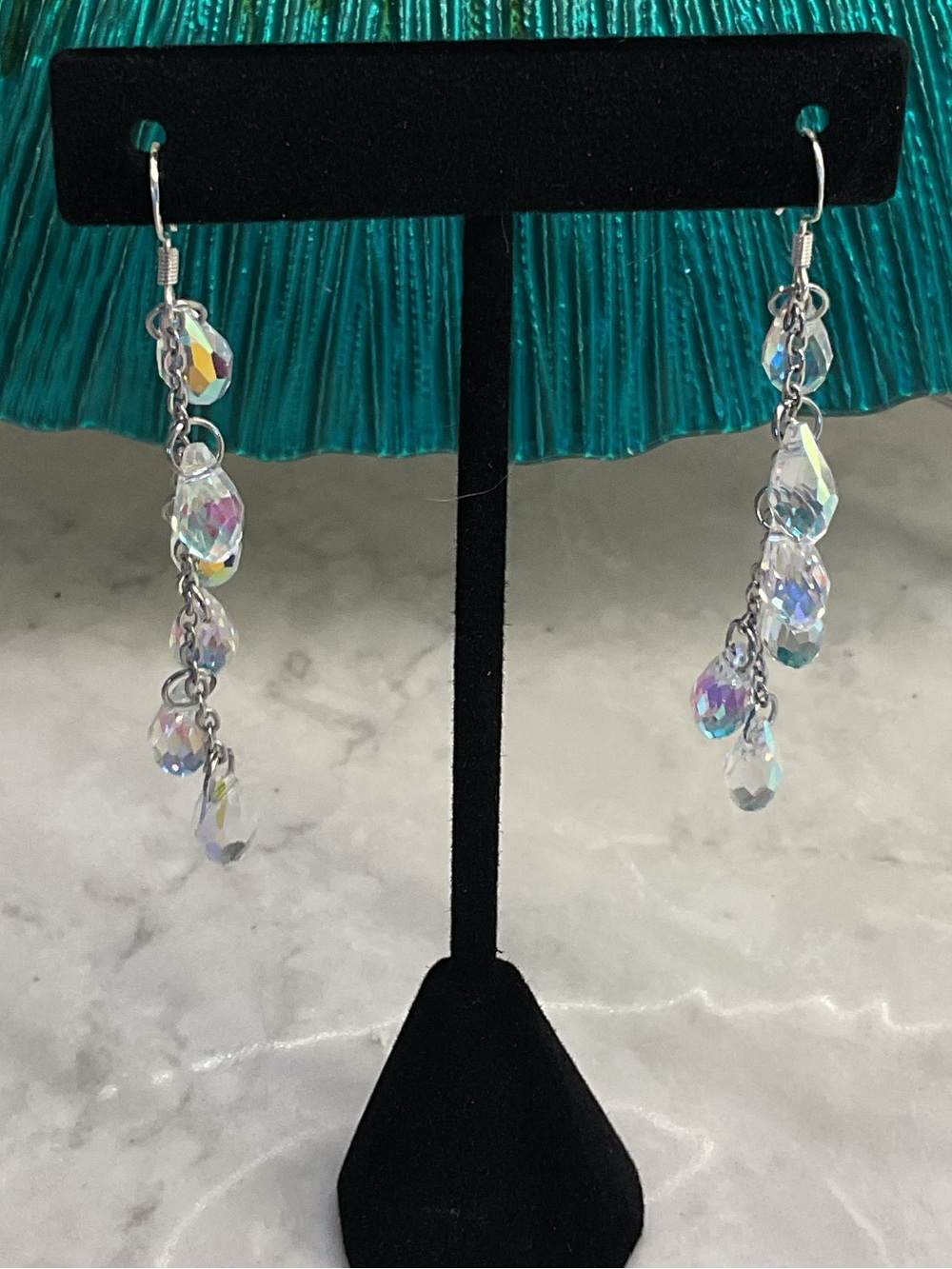 Crystal Teardrop Dangle Earrings - Iridescent NWT